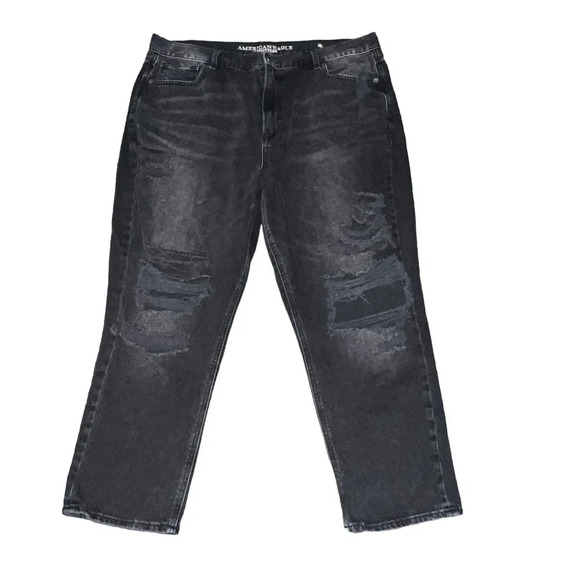 American Eagle Women’s Black High Rise Distressed Mom Jeans Size 20 Short - Picture 1 of 5